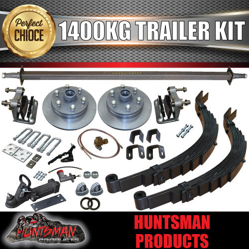 DIY 1400KG HYDRAULIC 12" LANDCRUISER PATTERN DISC BRAKED TRAILER KIT. SLIPPER SPRINGS.