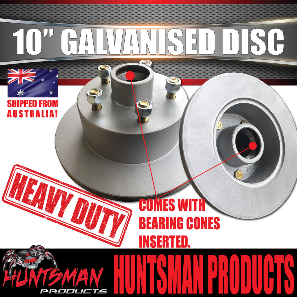 2x HT Holden 10" Trailer Caravan Galvanised Dacromet Disc Hubs & LM Holden Bearings