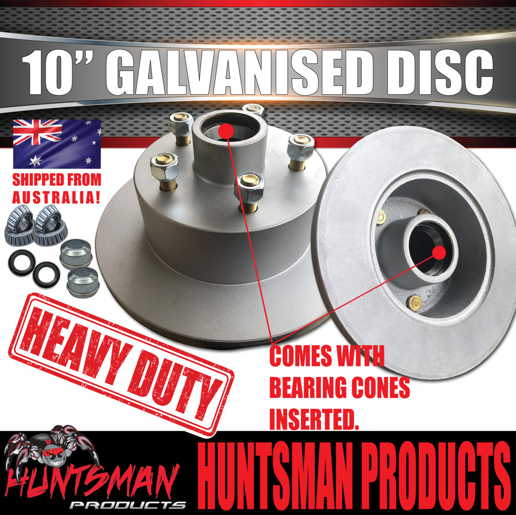2x HT Holden 10" Trailer Caravan Galvanised Dacromet Disc Hubs & LM Holden Bearings