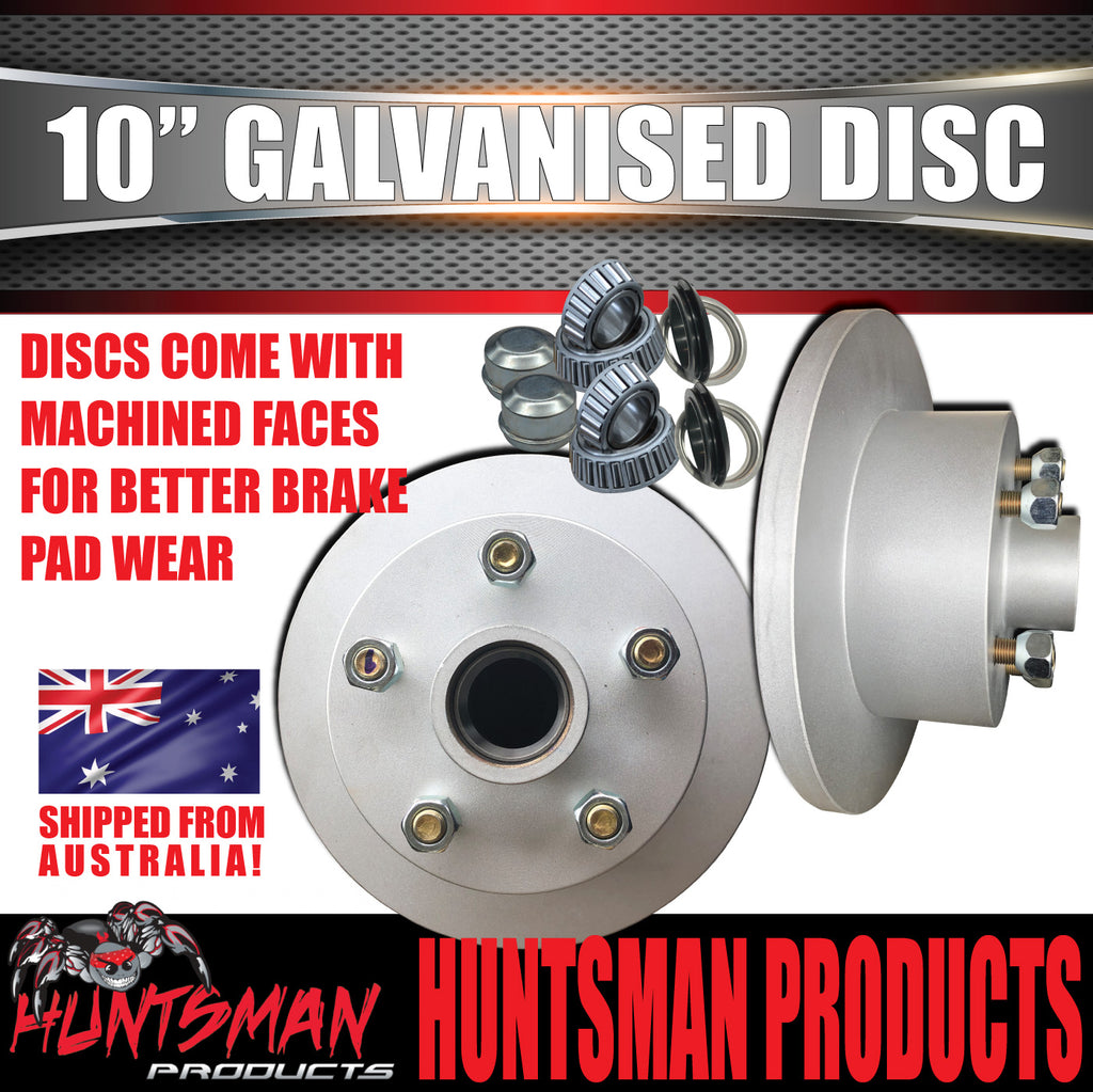 2x HT Holden 10" Trailer Caravan Galvanised Dacromet Disc Hubs & LM Holden Bearings