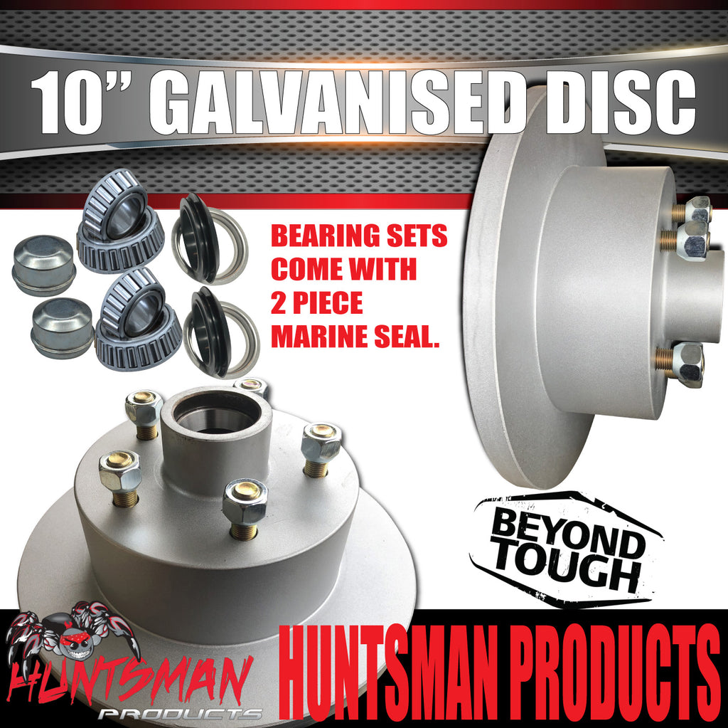 2x HT Holden 10" Trailer Caravan Galvanised Dacromet Disc Hubs & LM Holden Bearings