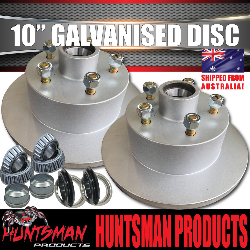 2x HT Holden 10" Trailer Caravan Galvanised Dacromet Disc Hubs & LM Holden Bearings