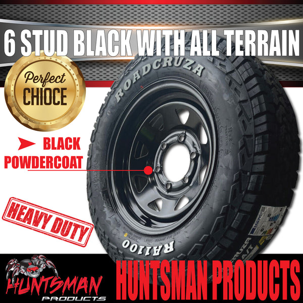 Caravan 15x6 Black 6 Stud Steel Wheel & Roadcruza 195R15C RA1100 A/T Tyre 106R