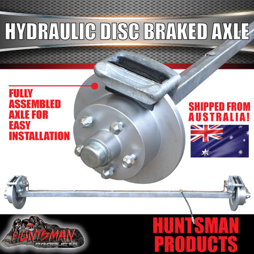 Galvanised 45mm Square Trailer Caravan Hydraulic Disc Braked Axle. 1400Kg rated 64"-77" Axles
