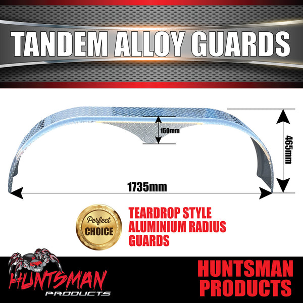 Aluminium Tandem Teardrop Style Trailer Radius Mud Guards 1700mm x  250mm, Propeller Plate finish