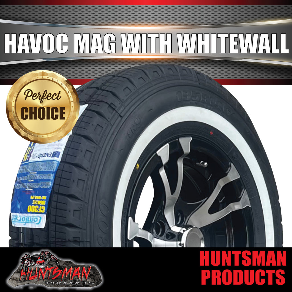 14" Trailer Caravan HT Holden Havoc Alloy Mag Wheel Rim & 195R14C Whitewall Tyre