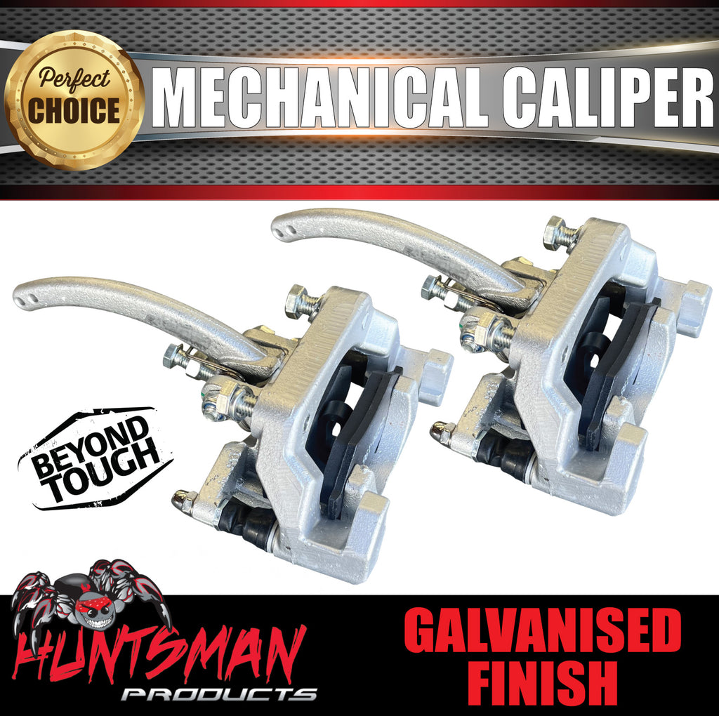 x2 Trailer Caravan Galvanised Mechanical Disc Brake Calipers. Alko Style. Concealed pads