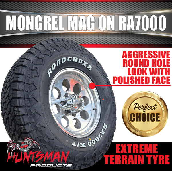 16x8 Polished Mongrel Mag Rim 6/139.7 PCD & 285/75R16 Roadcruza RA7000 X/T Extreme A/T Tyre