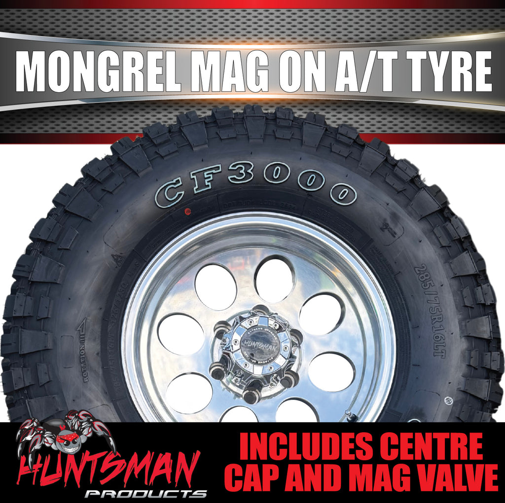 16x8 Polished Mongrel Mag Rim 6/139.7 PCD & 265/70R16 LT Comforser CF3000 Mud Tyre