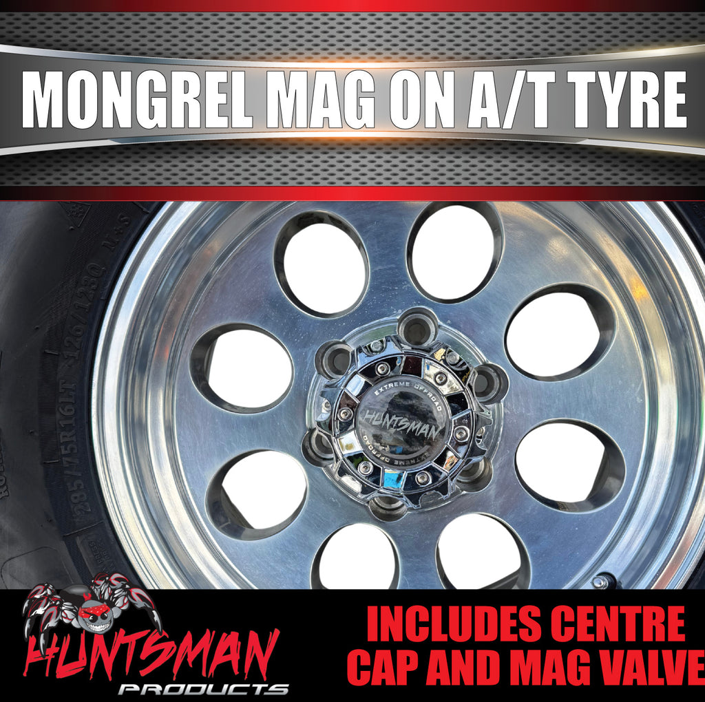 16x8 Polished Mongrel Mag Rim 6/139.7 PCD & 265/70R16 LT Comforser CF3000 Mud Tyre