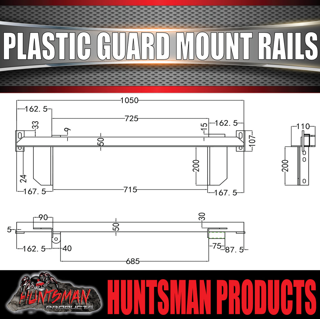 x2 Boat Trailer Slipper Spring Mount Rails suit Plastic Guards 13" or 14" Wheels