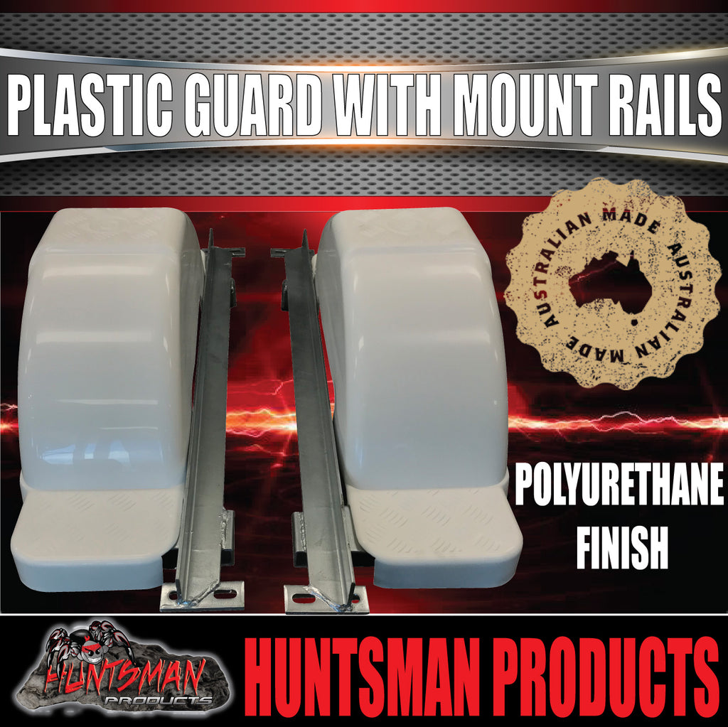 x2 Boat Trailer Slipper Spring Mount Rails + White Plastic Guards Suit 13" & 14" Tyres