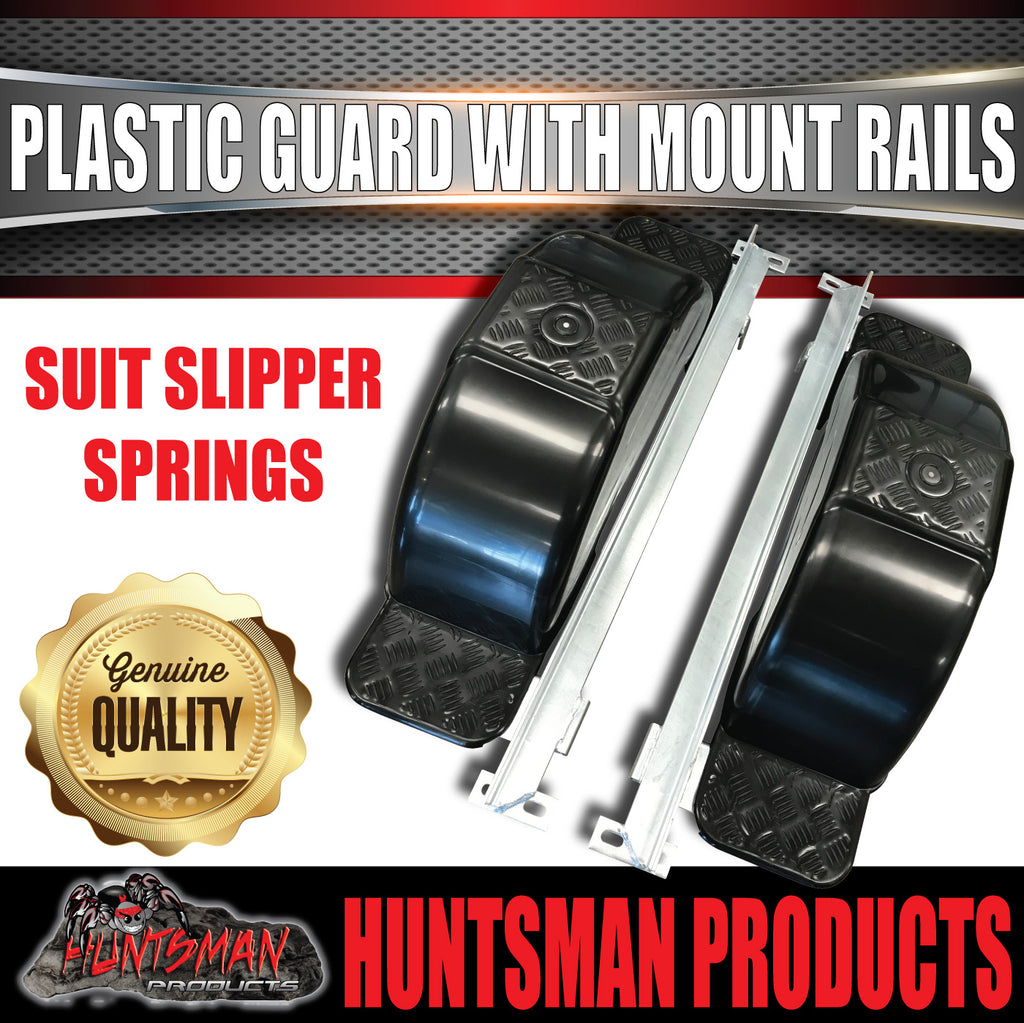 x2 Boat Trailer Slipper Spring Mount Rails + Black Plastic Guards Suit 13" & 14" Tyres