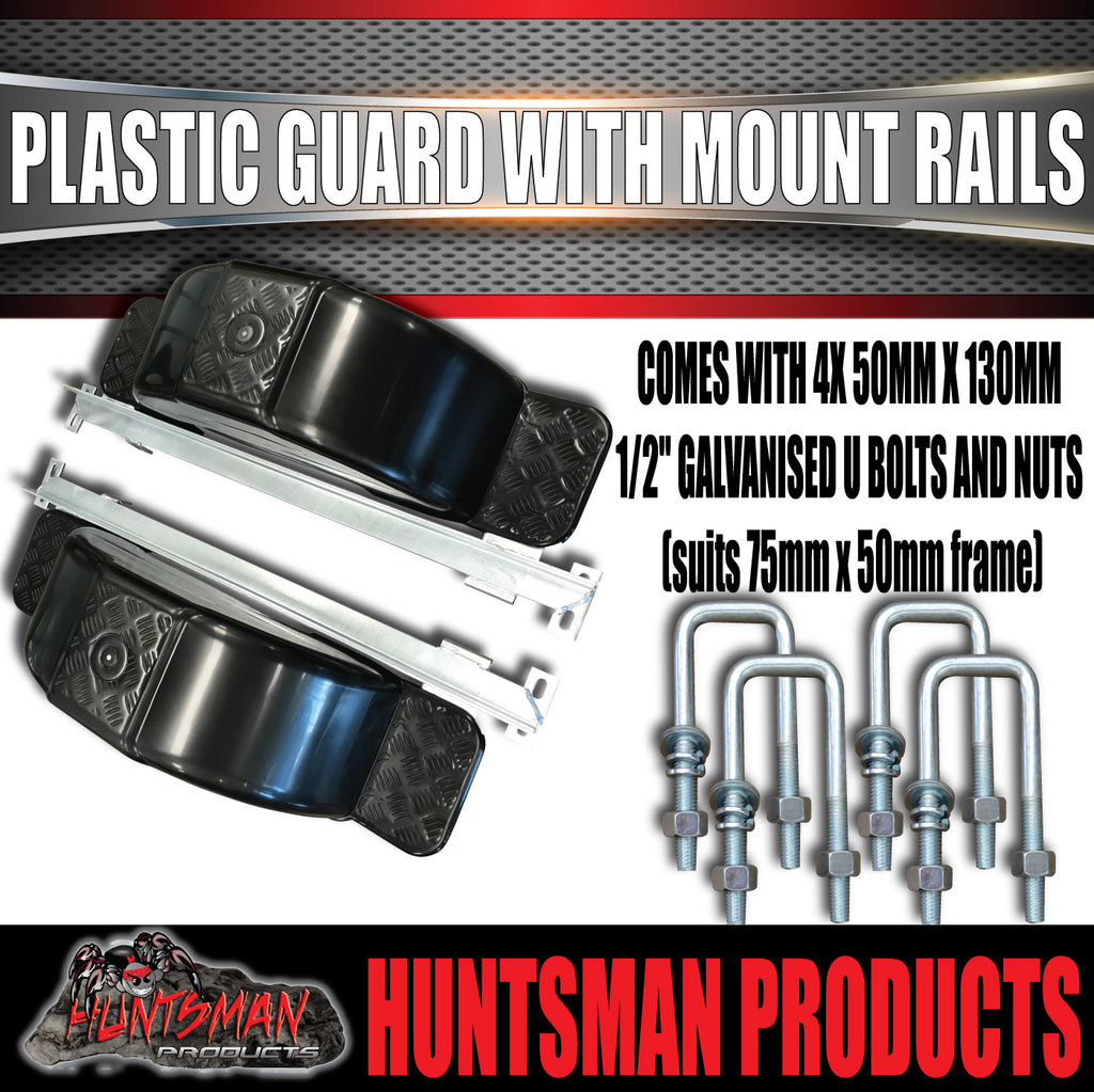 x2 Boat Trailer Slipper Spring Mount Rails + Black Plastic Guards Suit 13" & 14" Tyres