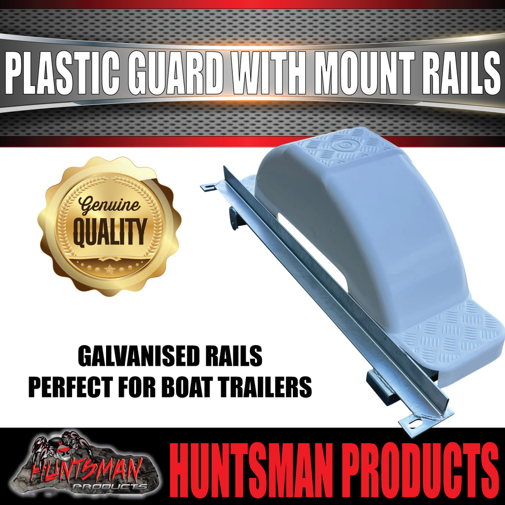 x2 Boat Trailer Slipper Spring Mount Rails + White Plastic Guards Suit 13" & 14" Tyres