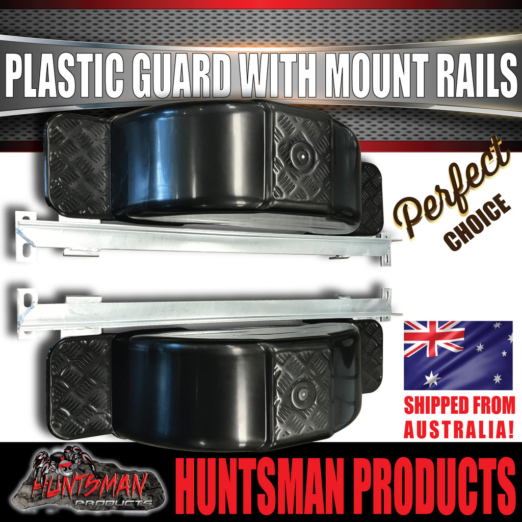 x2 Boat Trailer Slipper Spring Mount Rails + Black Plastic Guards Suit 13" & 14" Tyres