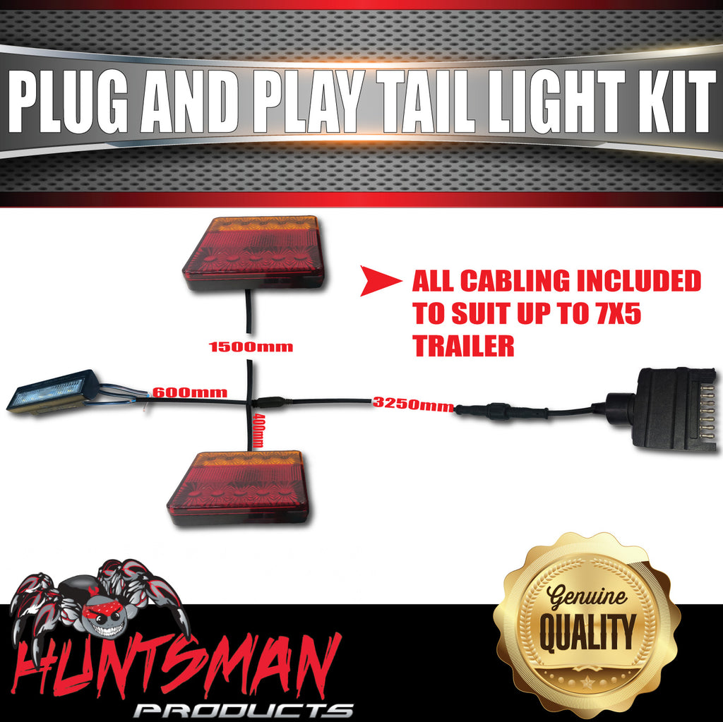 12V Stop Tail Indicator Plug & Play LED Trailer Light Kit inc Number Plate Light & Flat Plug 6x4 - 7x5