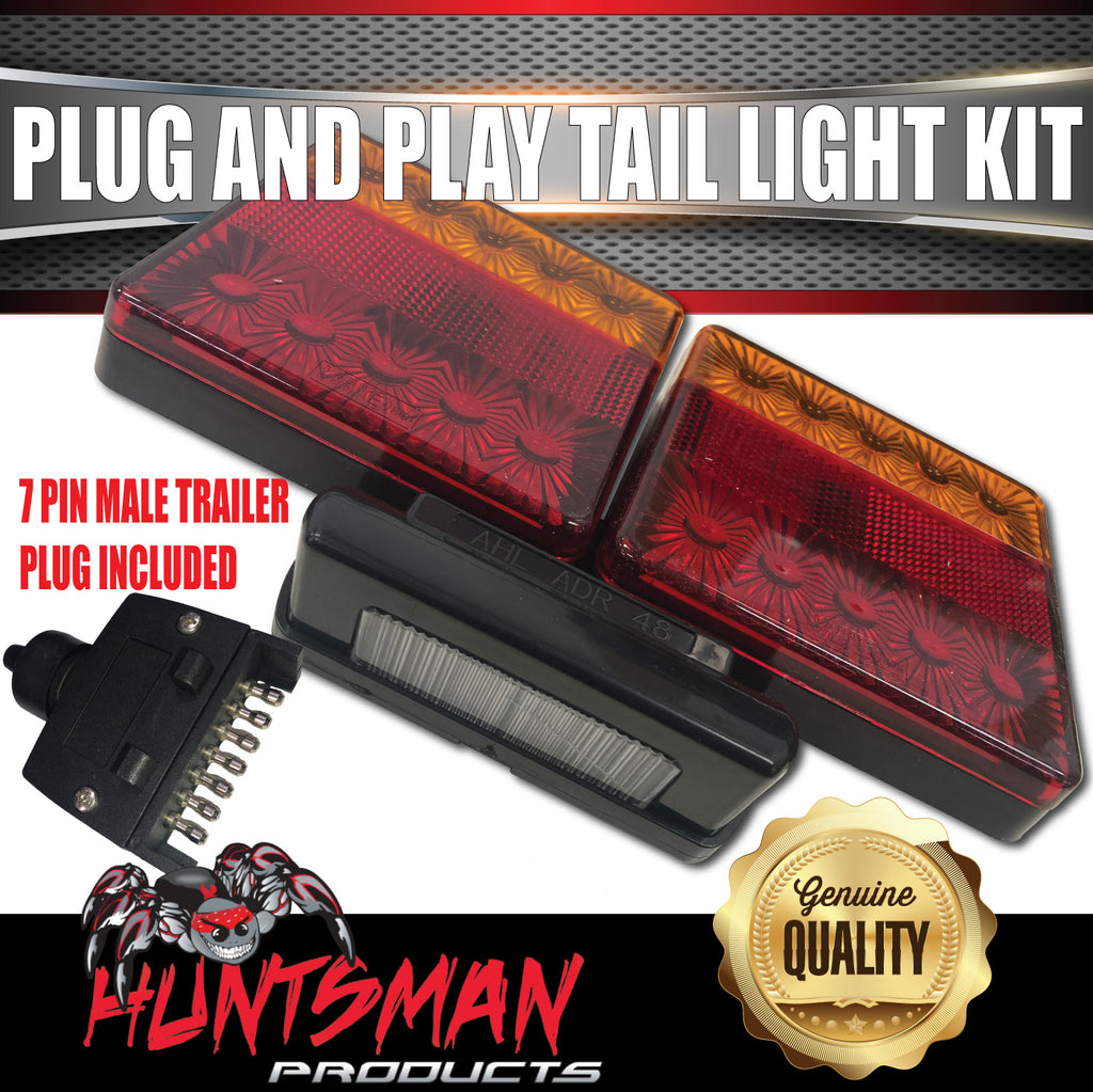 12V Stop Tail Indicator Plug & Play LED Trailer Light Kit inc Number Plate Light & Flat Plug 6x4 - 7x5