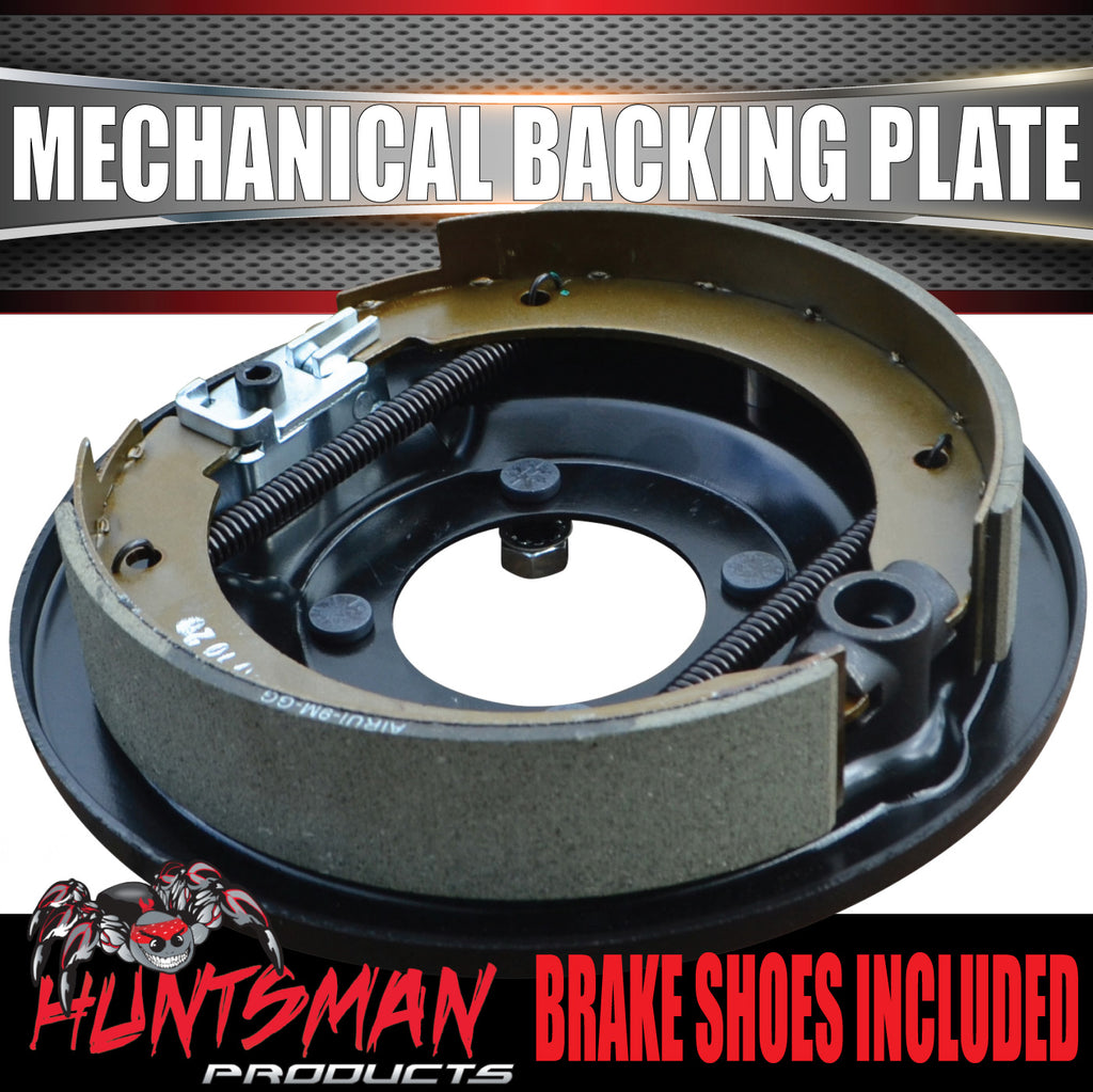 1x RHS Drivers Side 9" Mechanical Drum Trailer Backing Plate With Brake Shoes