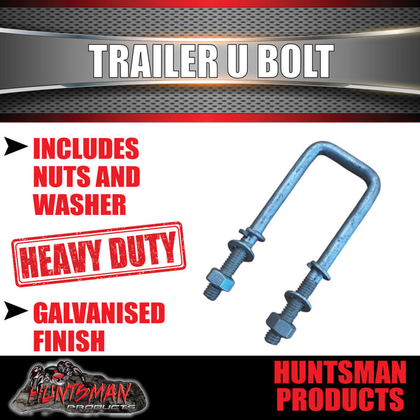 1x 50mm X 130mm 1/2" Galvanised Trailer Caravan Boat U bolt + Nuts & Washers