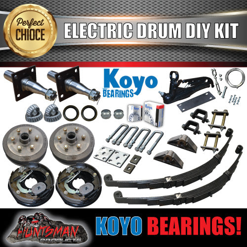 DIY 1400KG Trailer Kit. Eye to Eye Springs Electric Drum Brakes. Stub Axles. Koyos