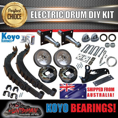 DIY 1400KG Trailer Kit. Slipper Springs Electric Drum Brakes. Stub Axles. KOYOS