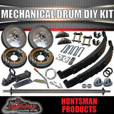 DIY 1400KG MECHANICAL DRUM BRAKE TRAILER KIT. EYE TO EYE SPRINGS. AXLES 64" - 77"