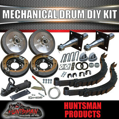 DIY TRAILER 1400KG MECHANICAL DRUM BRAKED KIT. SLIPPER SPRINGS. STUB AXLES