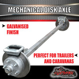 Galvanised 40mm Square Mechanical Disc Braked Trailer Axle. 1000Kg , 78"-96" Axles