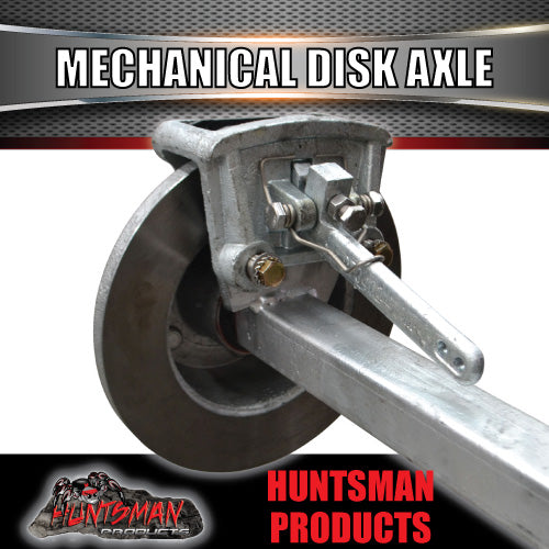 Galvanised 40mm Square Mechanical Disc Braked Trailer Axle. 1000Kg , 78"-96" Axles