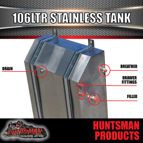 Stainless Steel  Caravan Camper Trailer 4wd 106 Litre Water Tank & Brackets.