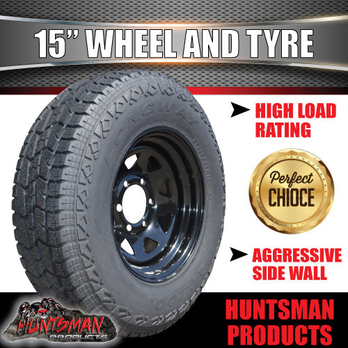 235/75R15L/T 10 PLY TYRE ON 15x7 6 STUD BLACK TRAILER STEEL WHEEL. 235 75 15