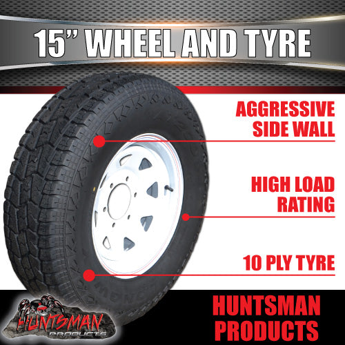 15X7 6 STUD WHITE STEEL RIM & 235/75R15 L/T 10 PLY TYRE. 235 75 15