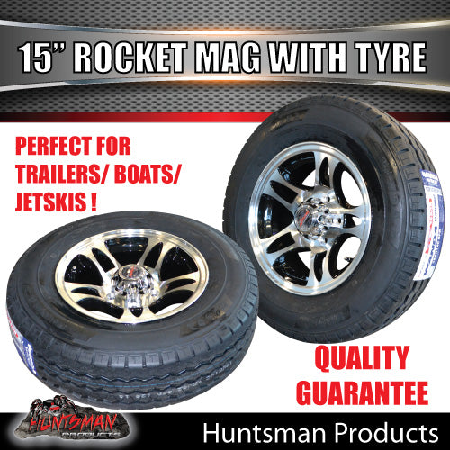 15" Trailer Caravan Ford Pattern Rocket Alloy Rim & 195R15C Tyre. 195 15