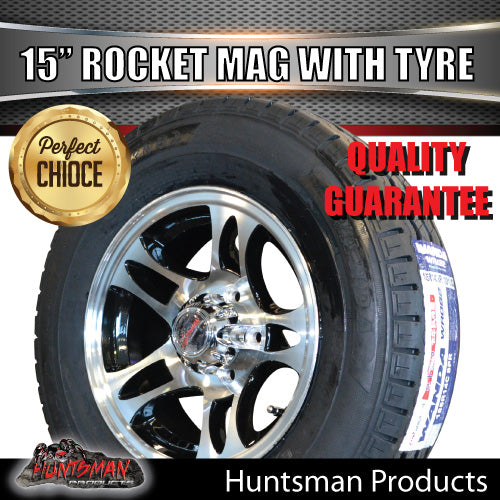 15" Trailer Caravan Ford Pattern Rocket Alloy Rim & 195R15C Tyre. 195 15