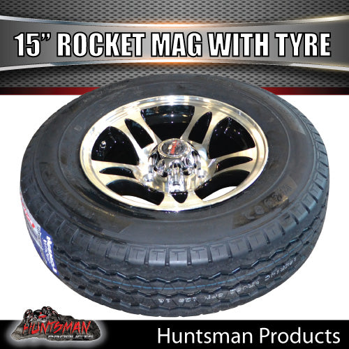 15" Trailer Caravan Ford Pattern Rocket Alloy Rim & 195R15C Tyre. 195 15