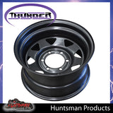 15x8 6 Stud Black Thunder Steel Rim -23 Offset. 6/139.7 PCD.  Fits Landcruiser, Patrol etc