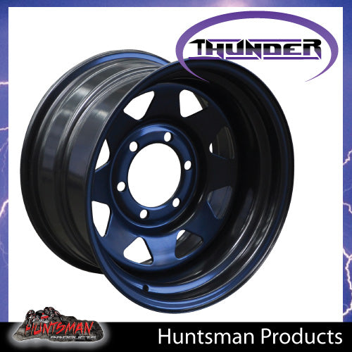 15x8 6 Stud Black Thunder Steel Rim -23 Offset. 6/139.7 PCD.  Fits Landcruiser, Patrol etc