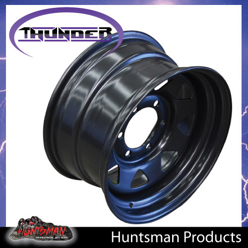 16x8 6 Stud Black Thunder Steel Rim. 6/139.7PCD 0 Offset. Fits Landcruiser, Patrol, Ranger etc