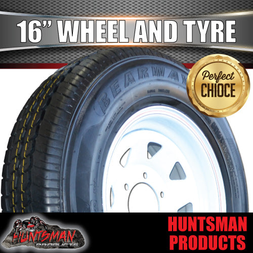 16x6" 6 stud trailer caravan white steel wheel & 195/65R16C tyre. 195 65 16