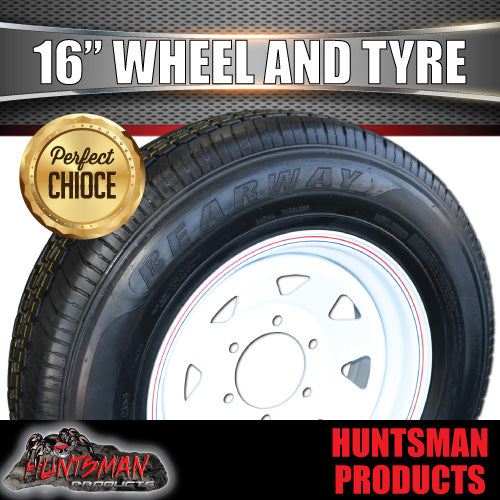 16x6" 6 stud trailer caravan white steel wheel & 195/65R16C tyre. 195 65 16