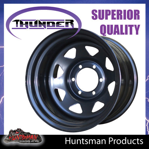 16x10 6 Stud Black Thunder Steel Rim -44 Offset. 6/139.7 PCD.  Fits Landcruiser, Patrol etc