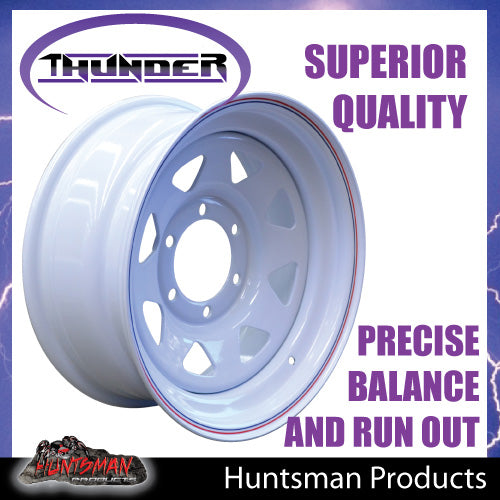 16x7 6 Stud White Thunder Steel Rim -13 Offset. 6/139.7 PCD.  Fits Landcruiser, Patrol etc