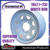 16x7 6 Stud White Thunder Steel Rim +25 Offset. 6/139.7 PCD.