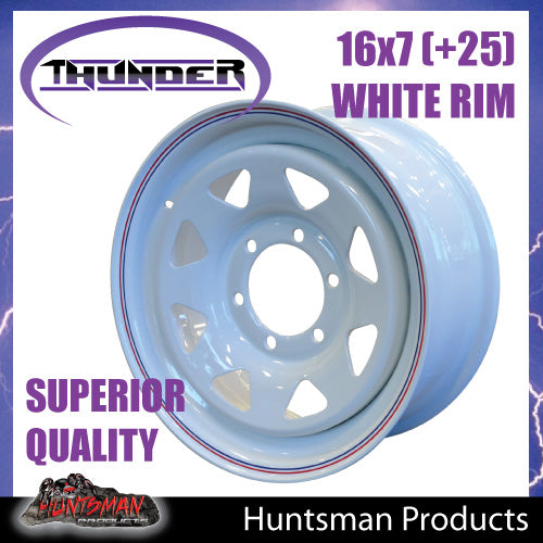 16x7 6 Stud White Thunder Steel Rim +25 Offset. 6/139.7 PCD. Fits Ranger, Hilux, BT 50, D-Max etc