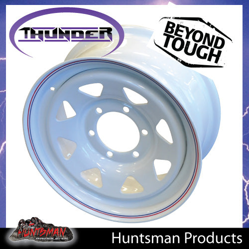 16x7 6 Stud White Thunder Steel Rim +25 Offset. 6/139.7 PCD. Fits Ranger, Hilux, BT 50, D-Max etc