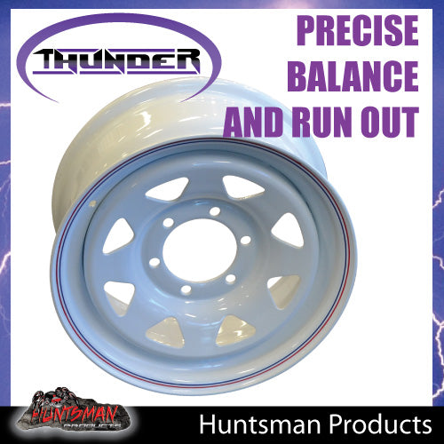 16x7 6 Stud White Thunder Steel Rim +25 Offset. 6/139.7 PCD. Fits Ranger, Hilux, BT 50, D-Max etc