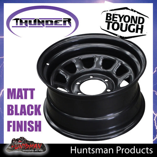 15x8 6 Stud Black Thunder D Hole Steel Wheel Rim -23 Offset. 6/139.7 PCD.  Fits Landcruiser, Patrol etc