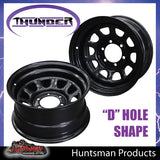 15x8 6 Stud Black Thunder D Hole Steel Wheel Rim -23 Offset. 6/139.7 PCD.  Fits Landcruiser, Patrol etc