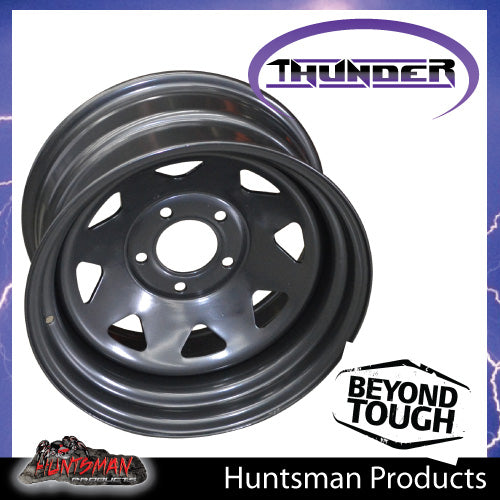 16x8 5 Stud Jeep Thunder Rim 5/127 PCD, -25 Offset, Black Powder Coat, Fit Wrangler